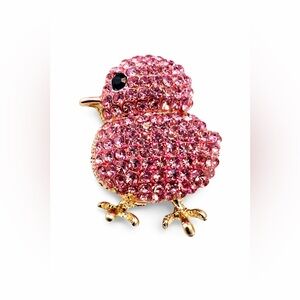 Pink Rhinestone Gold-Toned Chick Brooch